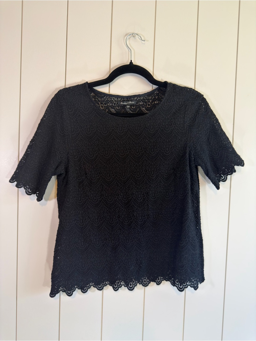 Women's Black Lace Short Sleeve Blouse - Size L